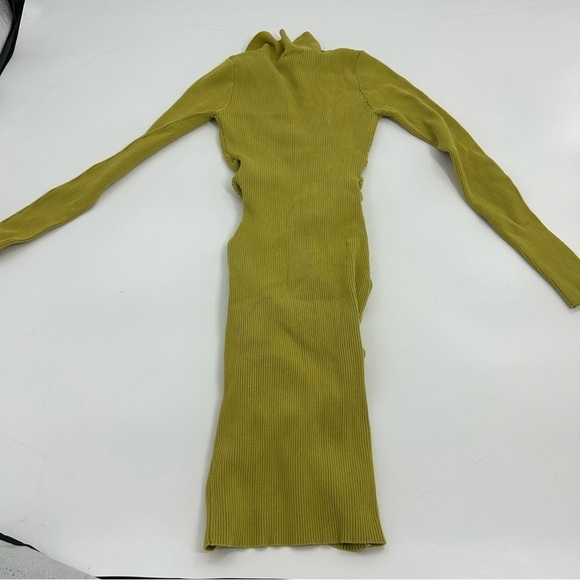 Hera collection Chartreuse Green Rib Ruched Knit Snap Front Shirt Dress Small - Picture 5 of 5